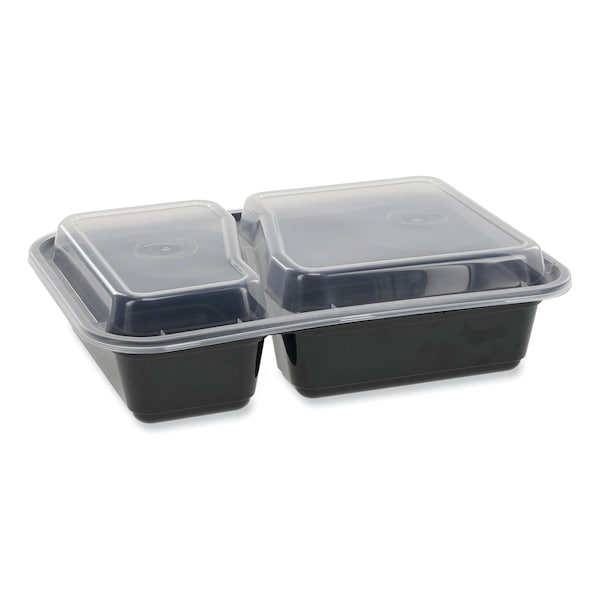 Pactiv Evergreen VERSAtainer Microwavable Containers, Rectangle, 2-Comp, 30oz, 6x8.5x2.5, Black/Clear, Plastic, 150PK NC8288B - main